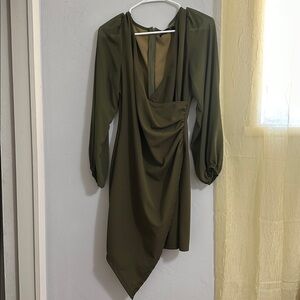 Zesica Olive Green Dress with Draped Design